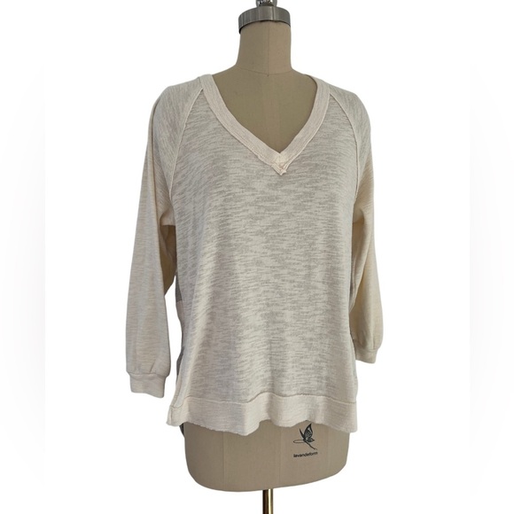 Anthropologie Pilcro Knit V Neck Top Cream Gray Plaid Long Sleeve Boho XS - Picture 2 of 7